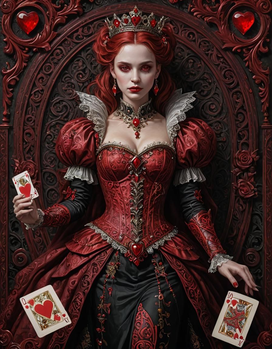 Red Queen of Hearts in Dark Fantasy Style