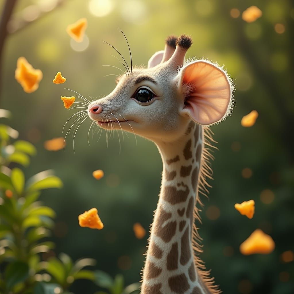 Majestic Mouse-Giraffe Hybrid in Whimsical, High-Contrast Zo...