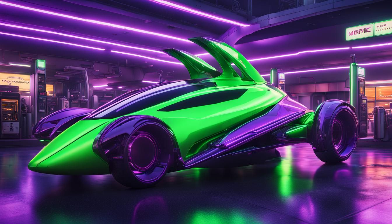 Hyperrealistic Neon Spaceship at Gas Station in 4K