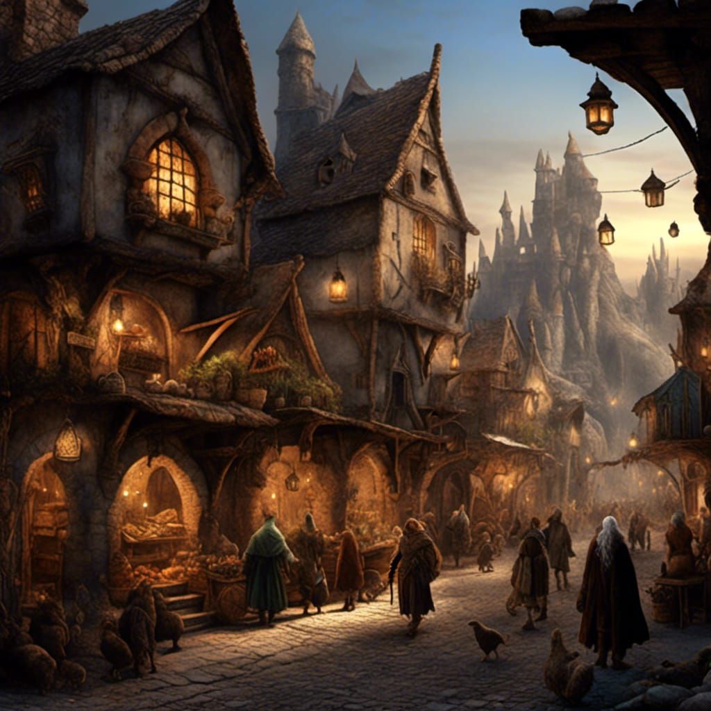 Fantasy Medieval Desert Town Marketplace at Evening