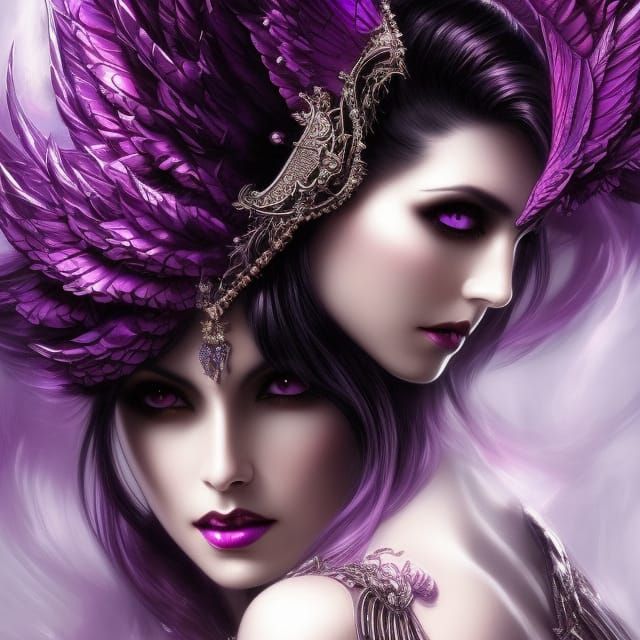 Dark Haired Demon Angel in Purple Hues