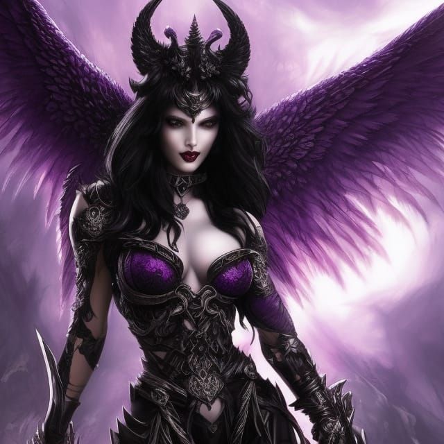 Dark-Haired Demon Angel in Detailed Digital Art