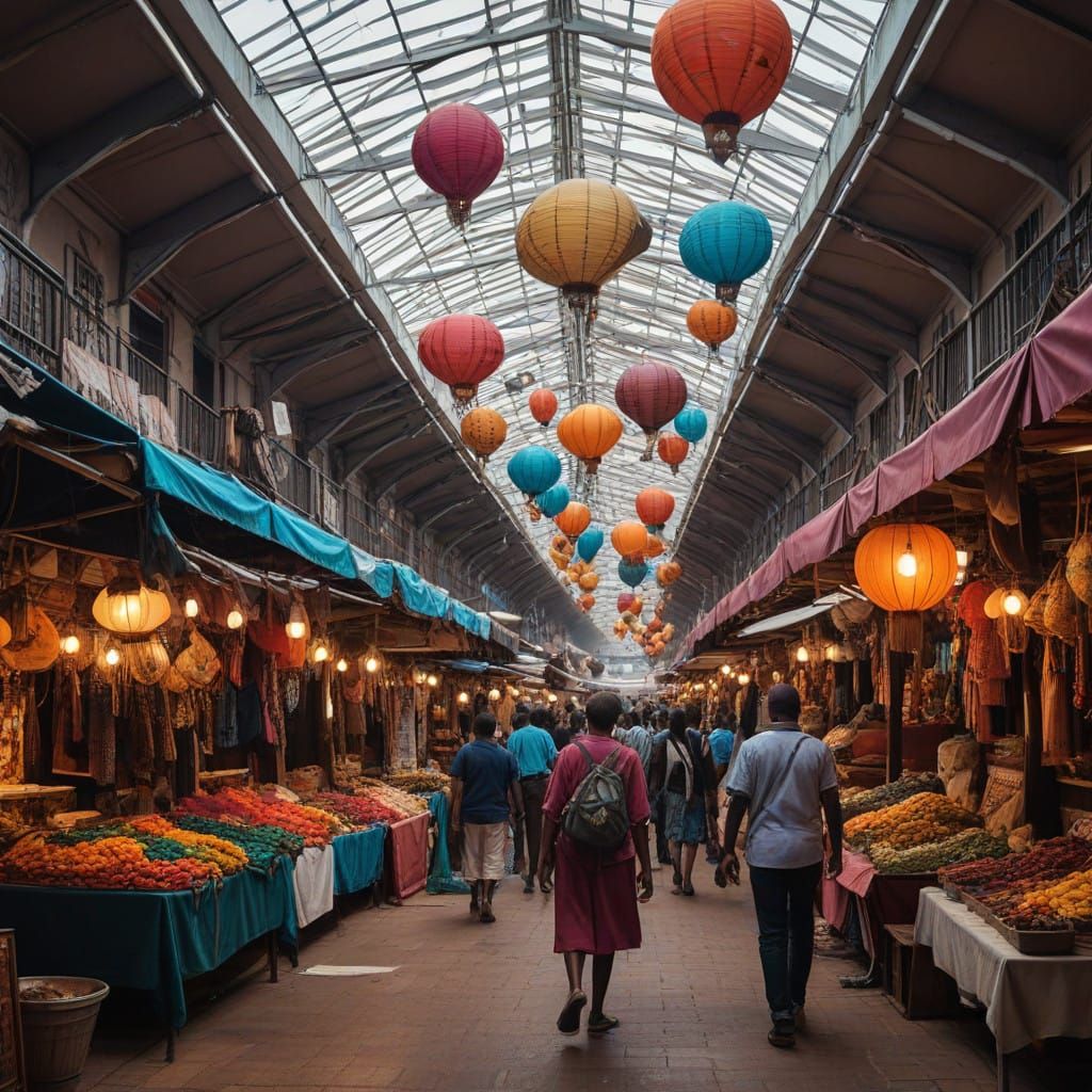 Whimsical Maasai Market Scene at Nairobi's Sarit Center Mall...