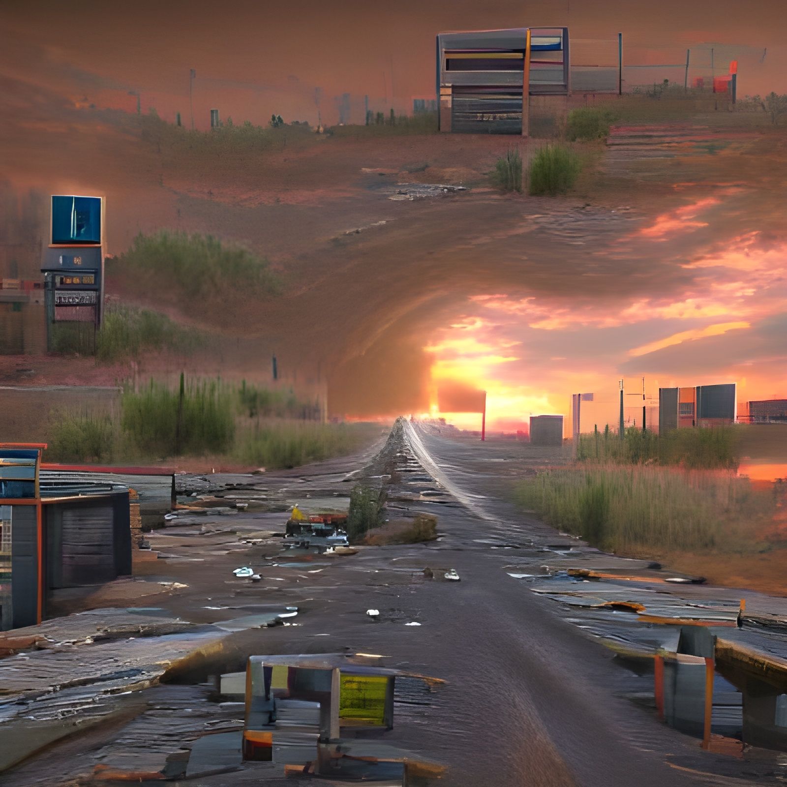 Post-Apocalyptic Sunset at Highway Exit
