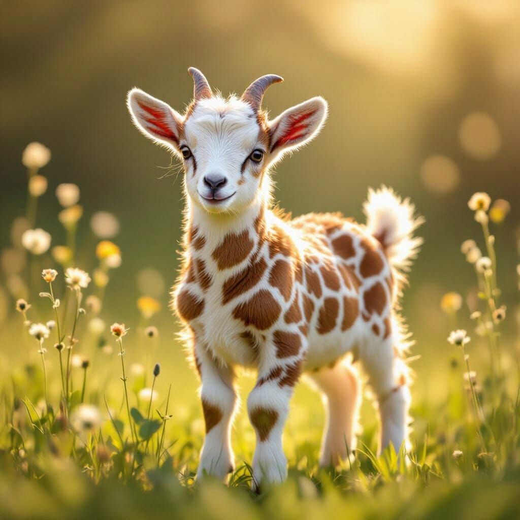 Goat with Giraffe Pattern in Sunny Meadow