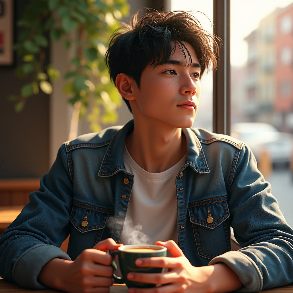 Young Man in Cafe: Matte Painting Portrait