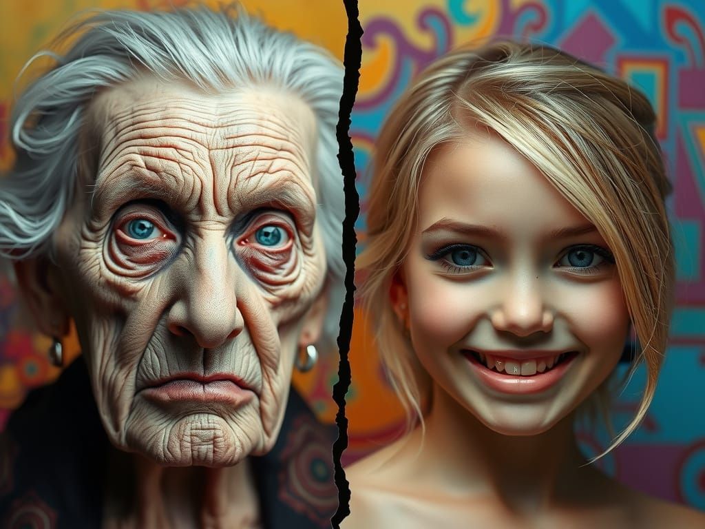 Contrasting Generations in Hyperrealistic Torn Photograph