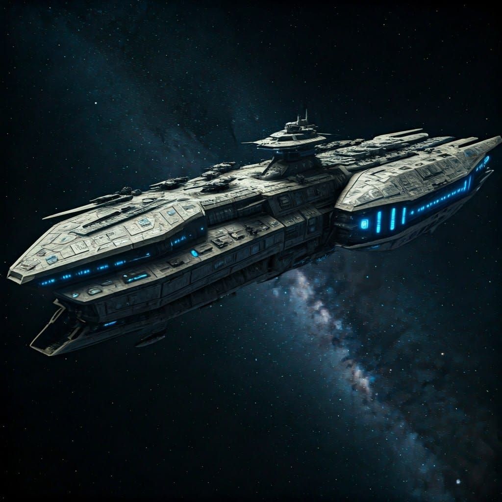 Ancient-Inspired Battleship Embarks on Epic Space Odyssey