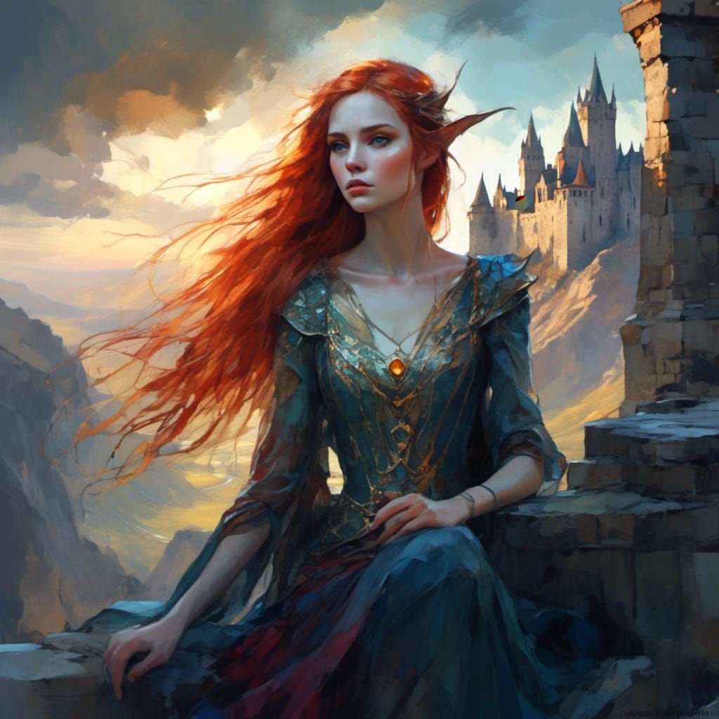 Elf Maiden with Dragon in High-Fantasy Portrait