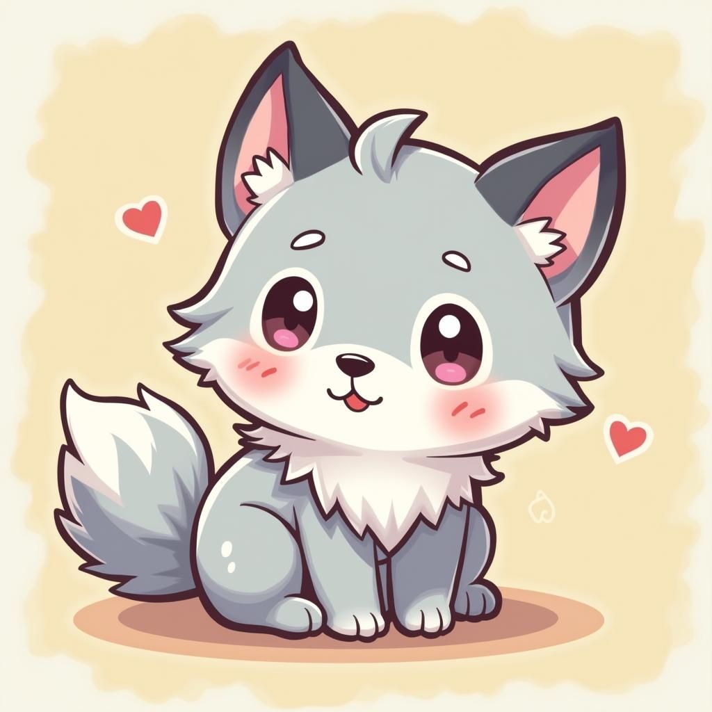 Adorable Kawaii Wolf Illustration