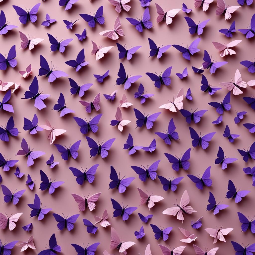 Purple Origami Butterflies in Papercraft Style