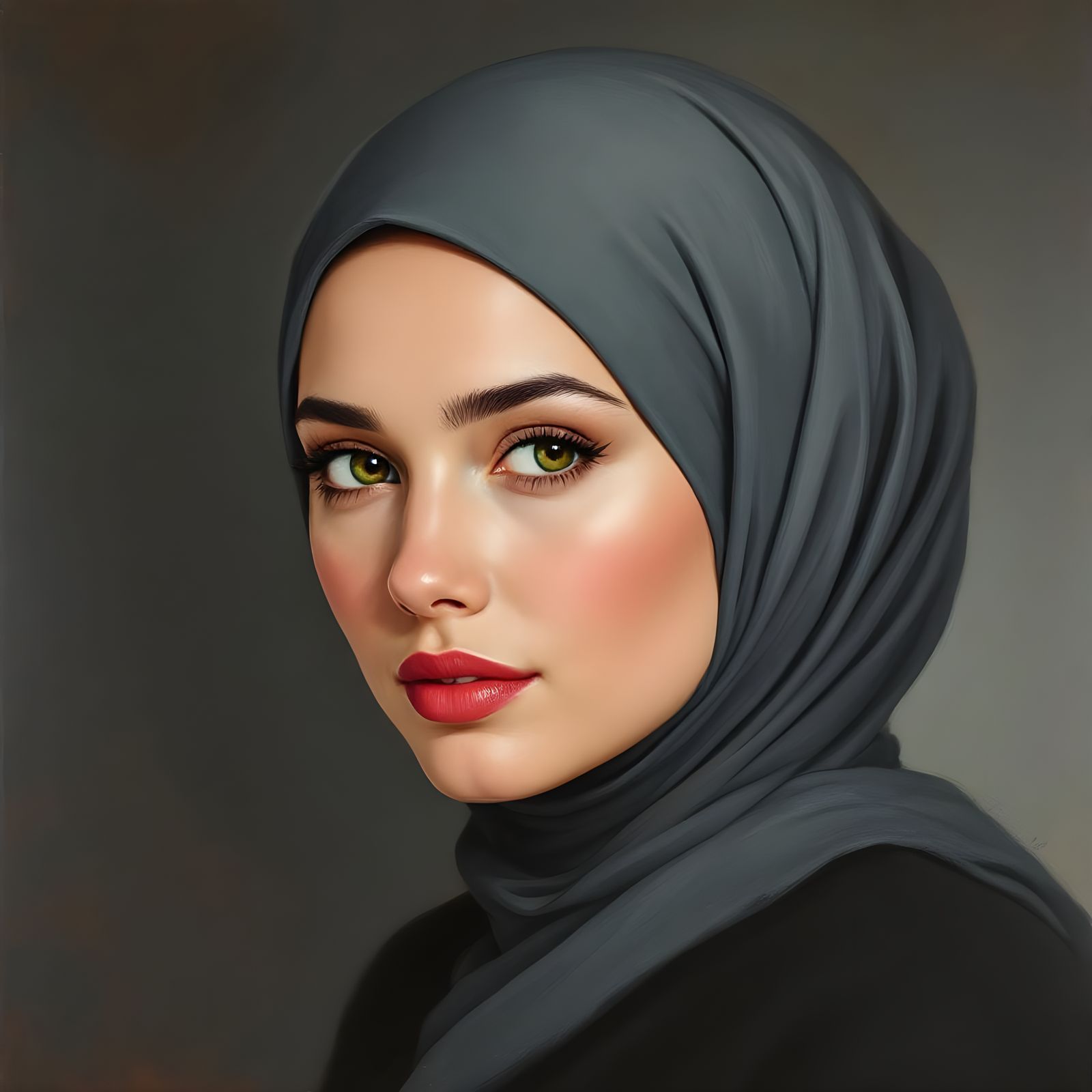 Elegant Hijabi Portrait in Oil Painting Style