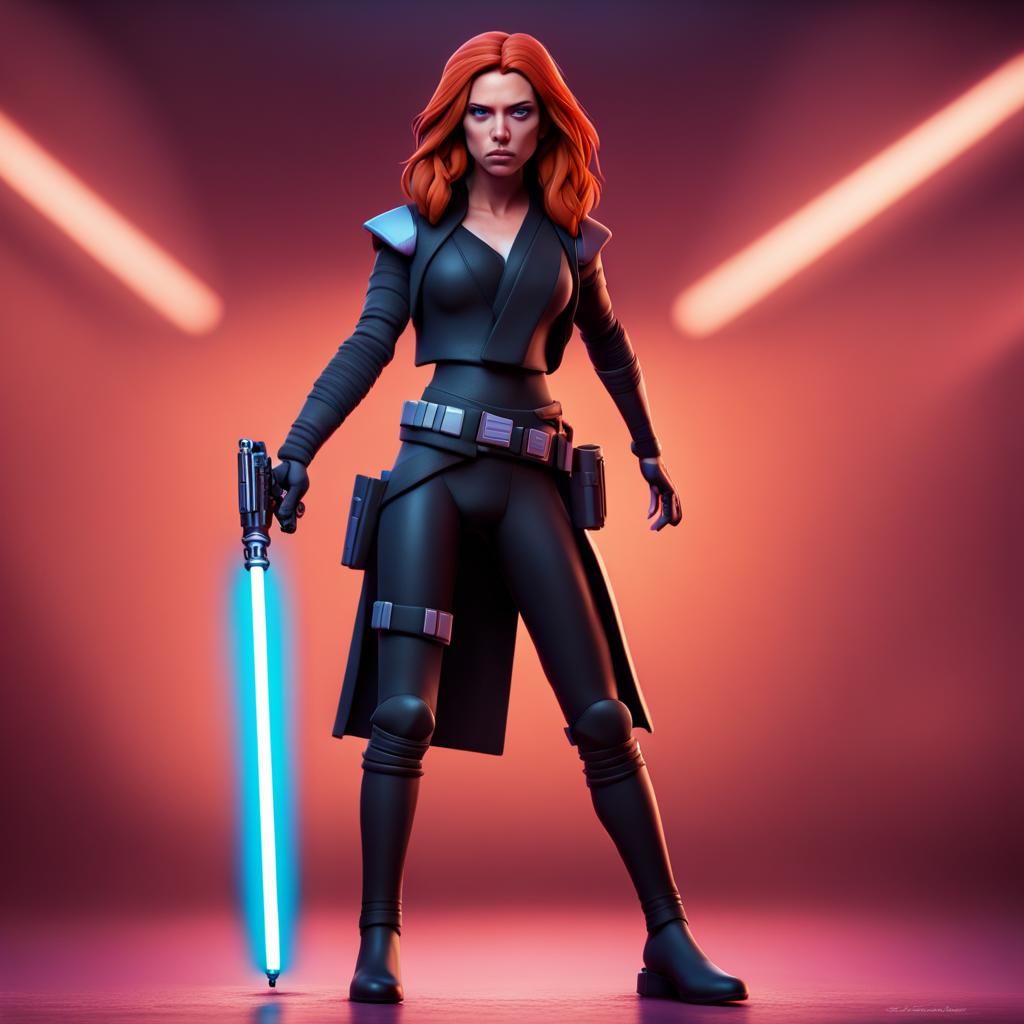 Mara Jade with Lightsaber and Blaster: 3D Digital Art