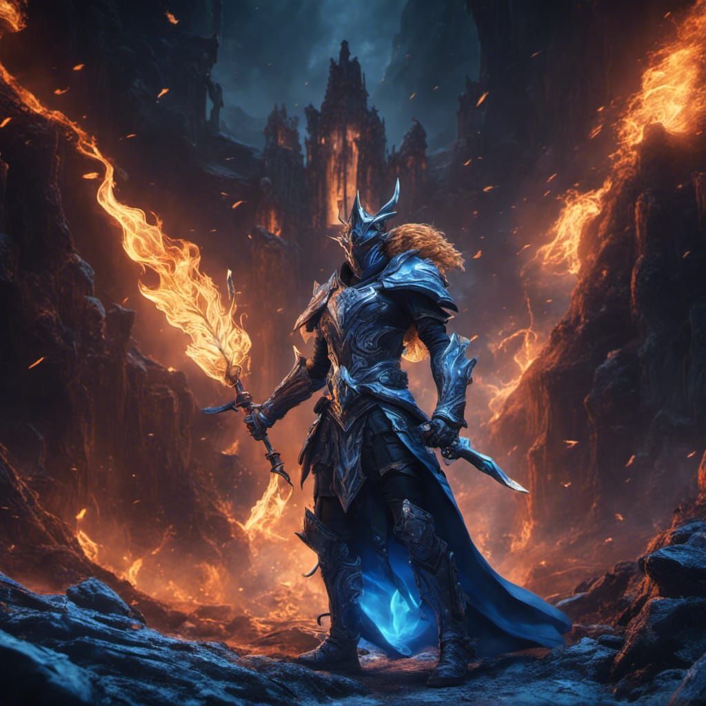 Crystal Knight with Black and Blue Flames