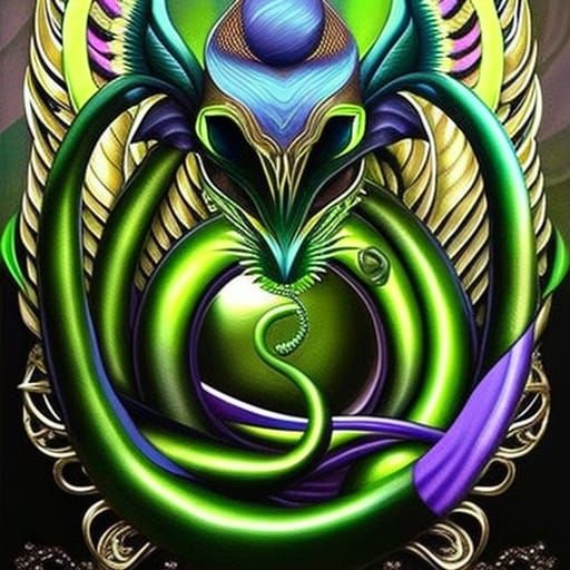 King Cobra Coiled Around Apple: Fantasy Art