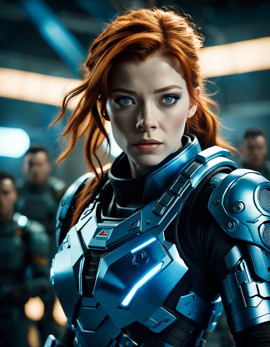 Futuristic Soldier in High-Tech Military Base