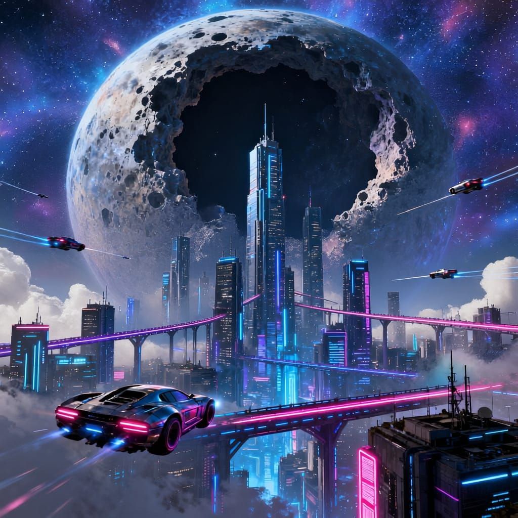 Cyberpunk Nebula City with Neon Skybridges