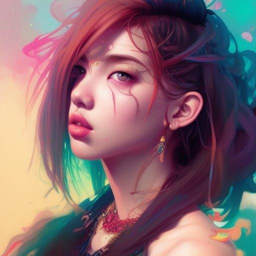 Lisa BlackPink Portrait in Y2K Psychedelic Style