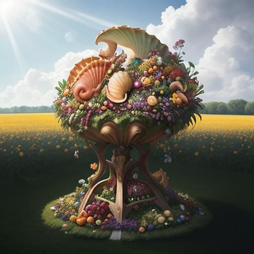 Nautilus Shell Cornucopia Filled with Jewels and Flowers