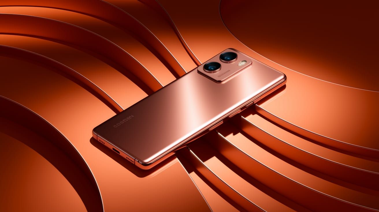 Copper Smartphone on Abstract Orange Background