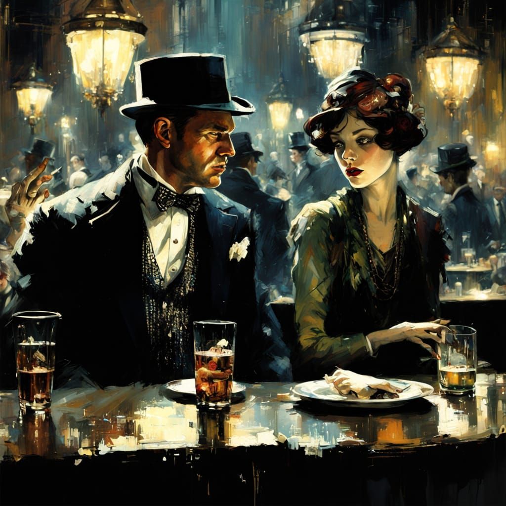 Retro Speakeasy Scene in Dramatic Lighting