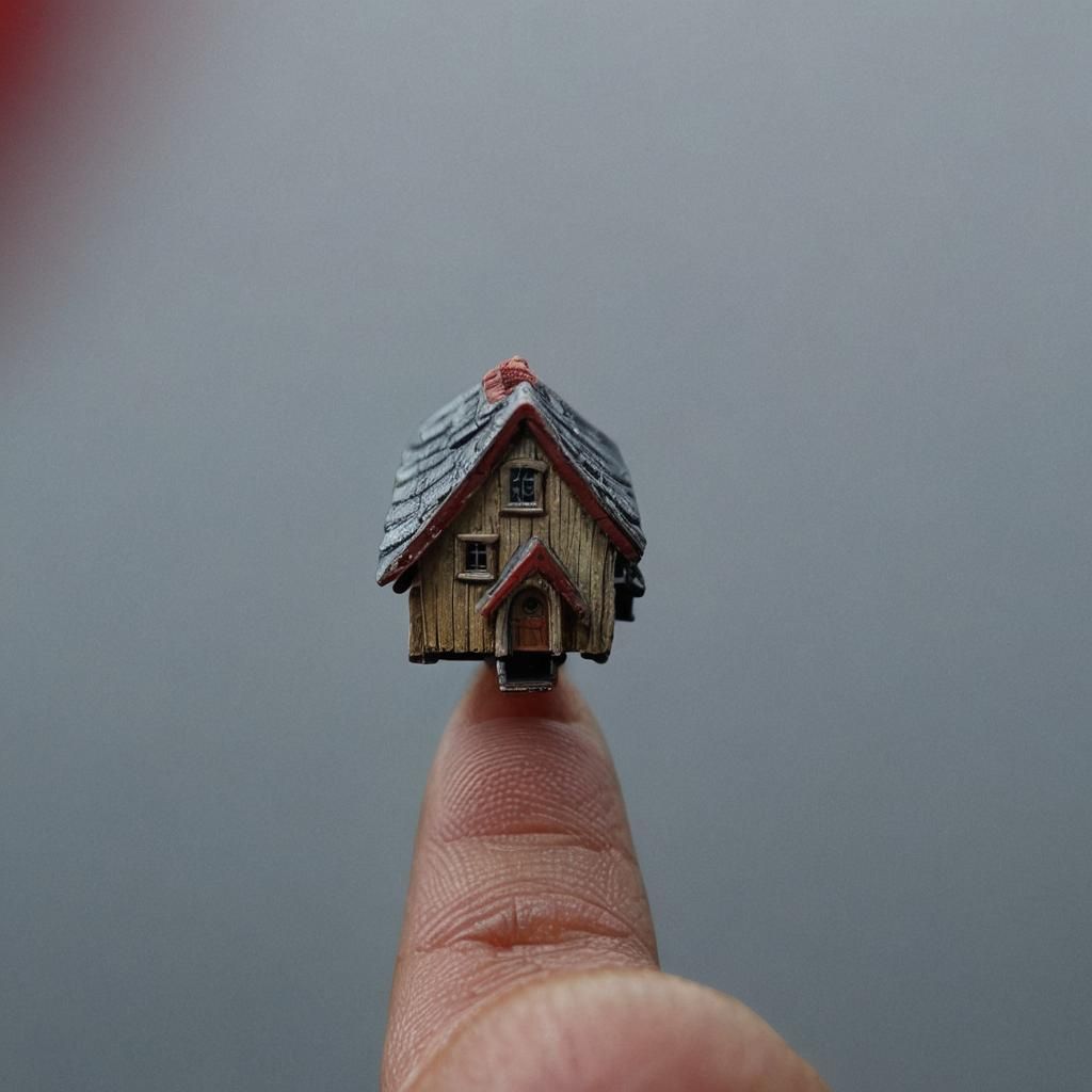 Miniature House on Finger in Macro Photography