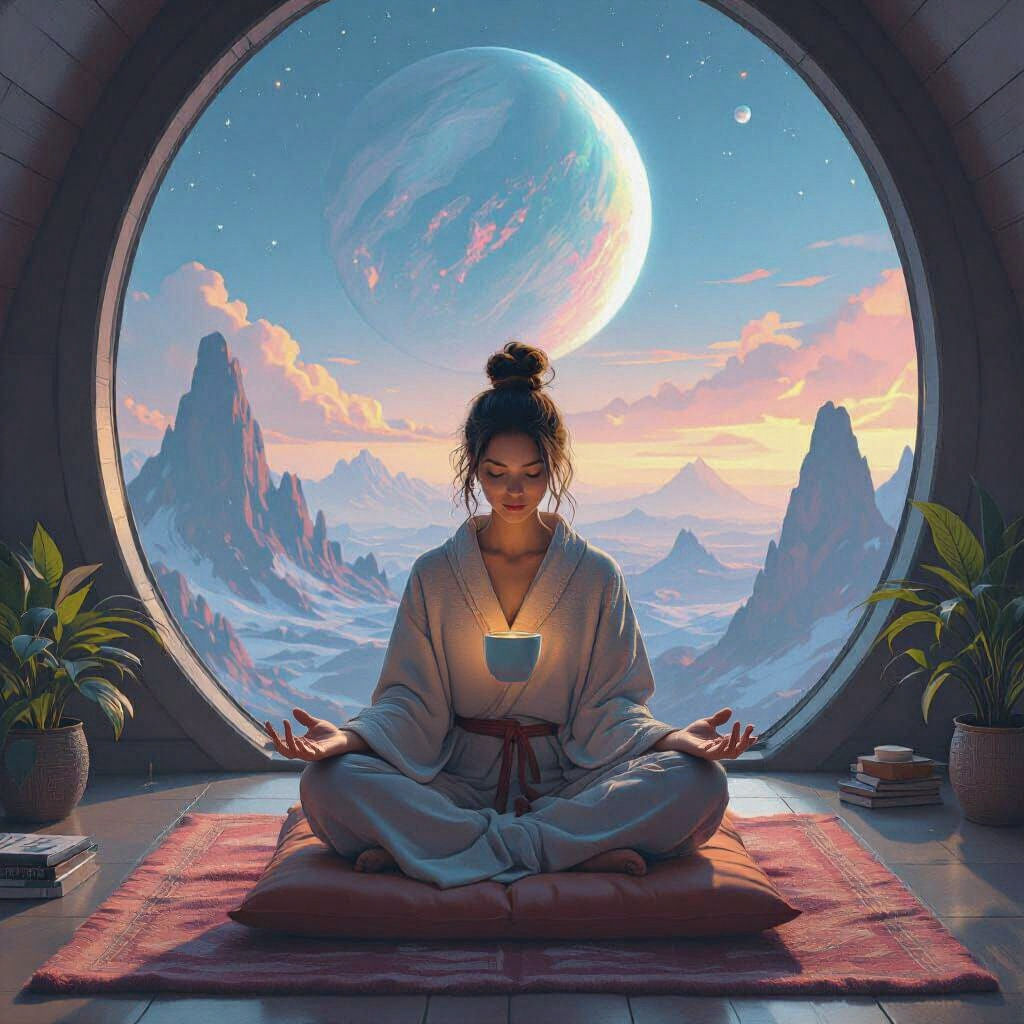 Meditation Room with Alien Planet View