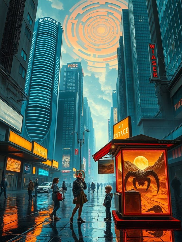 Surreal Cyberpunk Dreamscape with Neon and Holograms