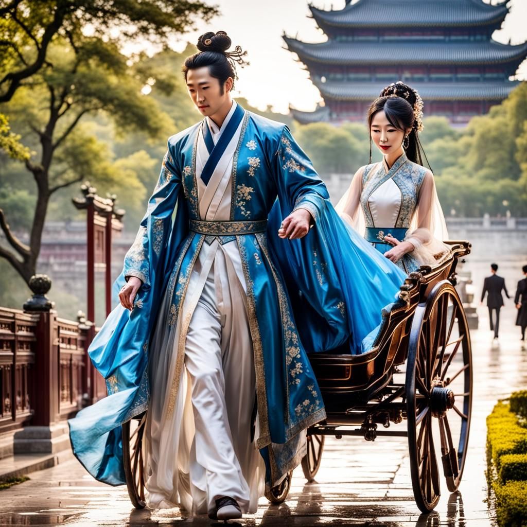 Romantic Scene: Man Helping Woman from Carriage