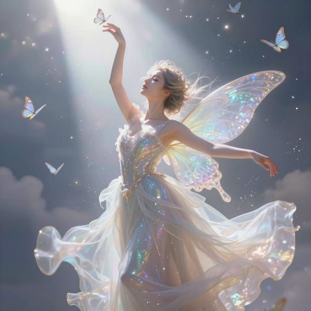 Ethereal Fairy Dancing in Moonlight with Butterflies