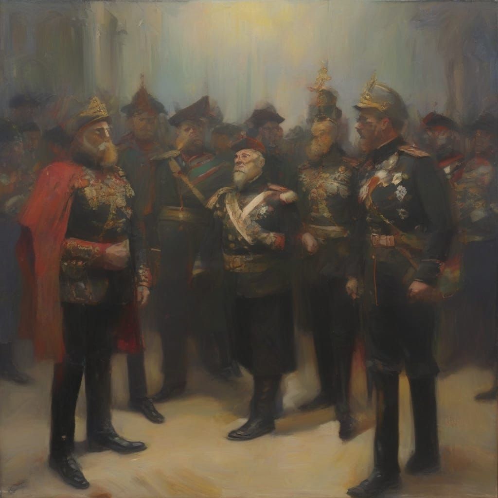 Generals Gathered in Ecstasy, Impressionistic Oil Painting