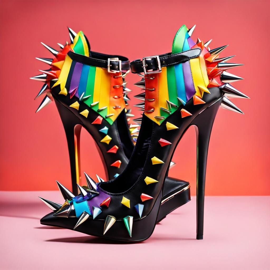 Rainbow High Heels with Spikes: Extreme Fashion