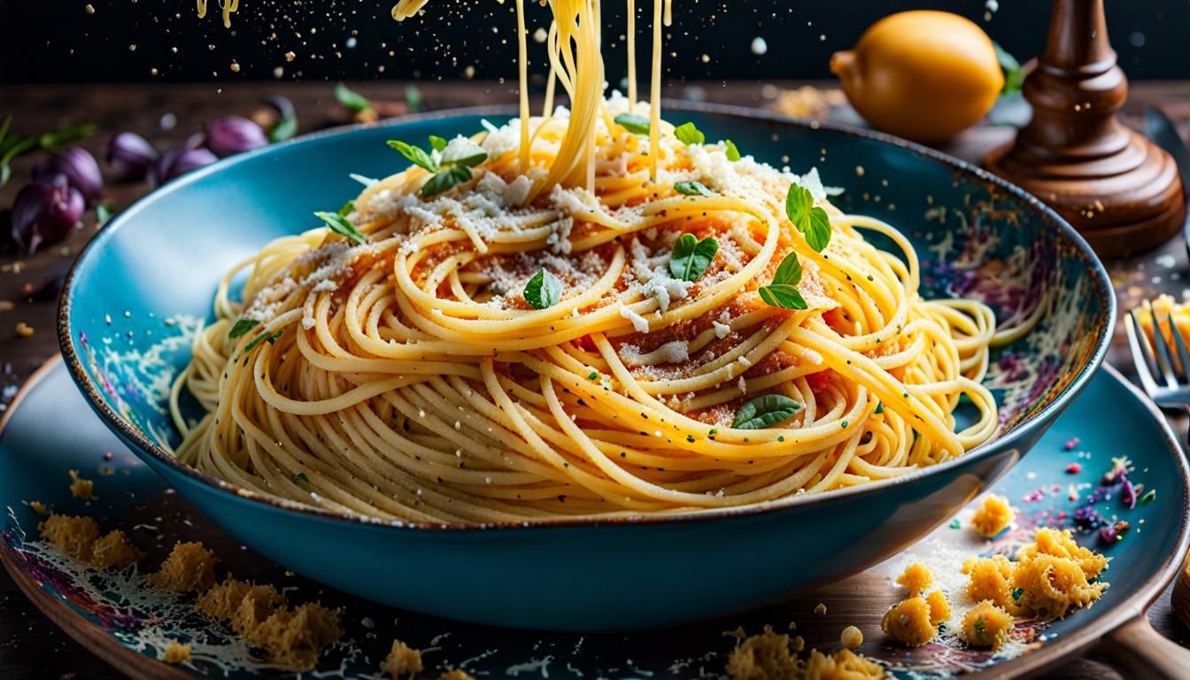 Hyperrealistic Spaghetti Carbonara in Splatter Art Style