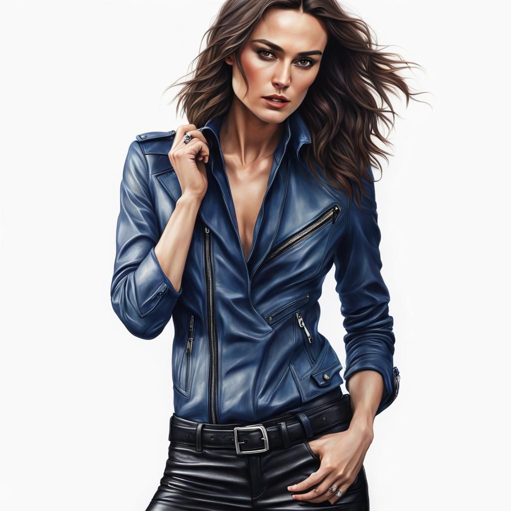 Ultrarealistic Portrait of a Woman in Leather