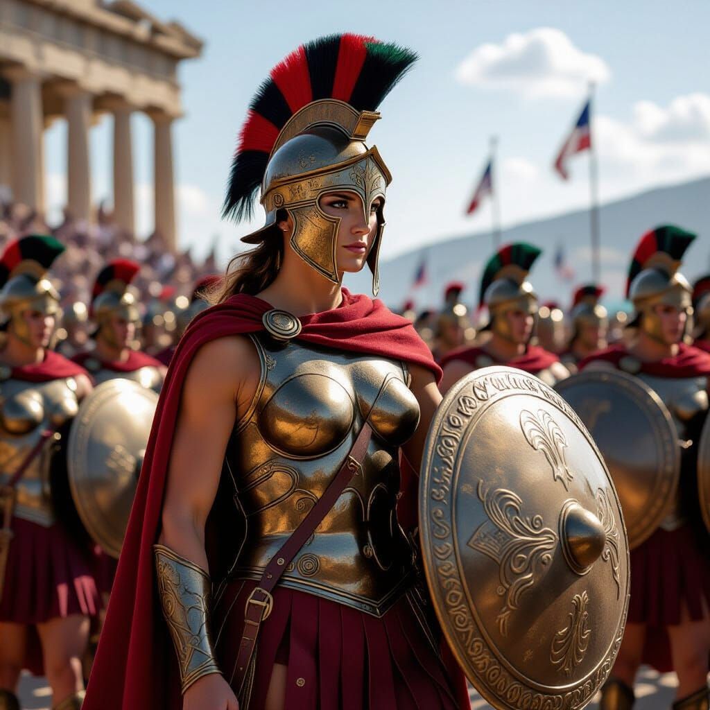 Powerful Female Spartan Warrior with Spear and Shield