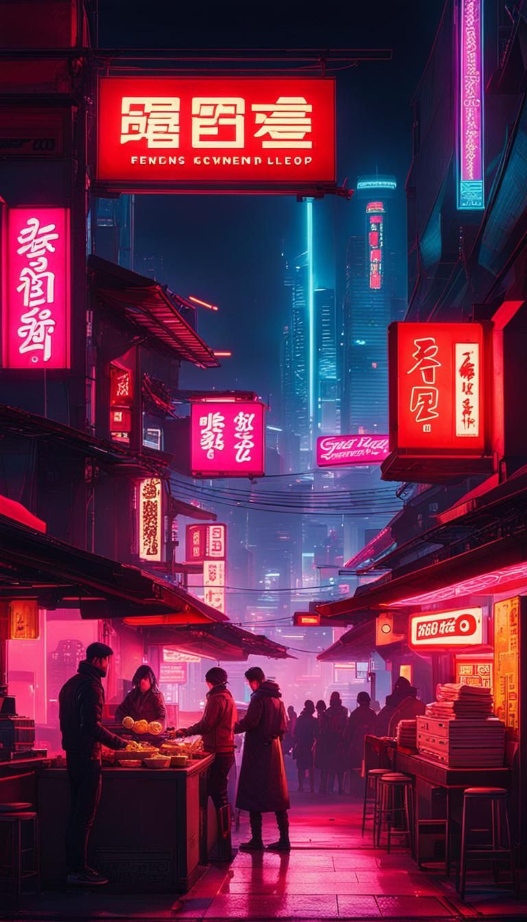 Ramen Vendor in a Cyberpunk Neon City