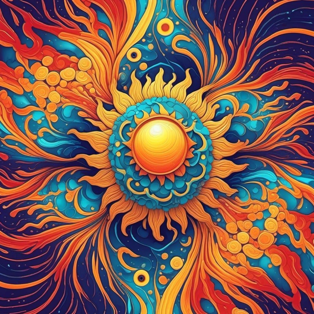 Modern Schematic Happy Sun with Abstract Fractals