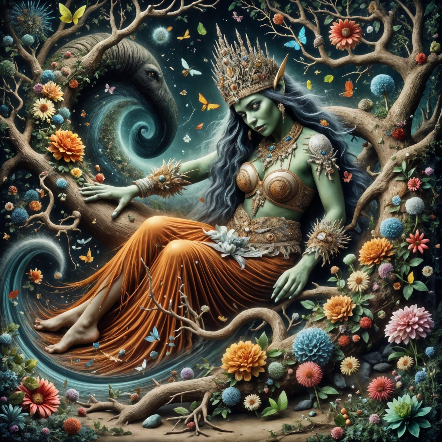 Enchanted Orc Princess in Whimsical Wedding Attire