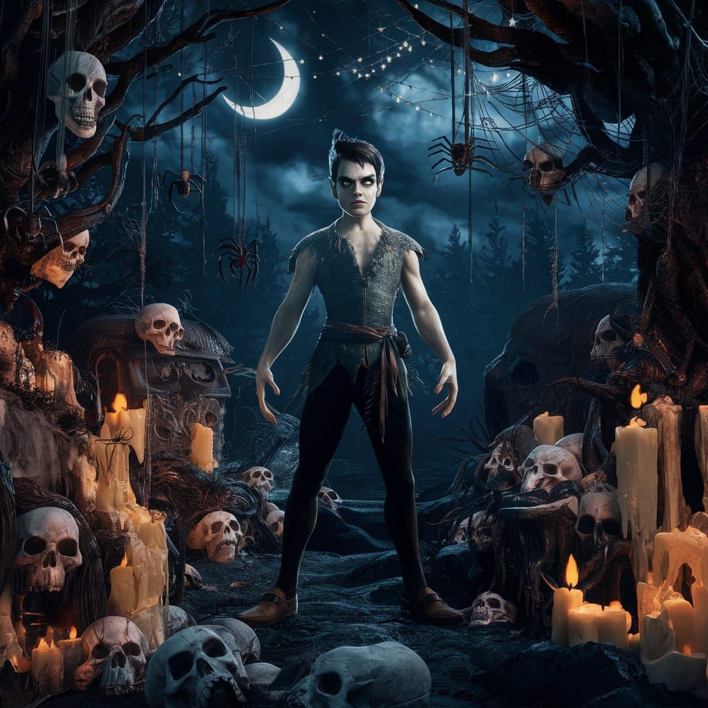 Gothic Vampire Peter Pan in Maximalist Dark Forest