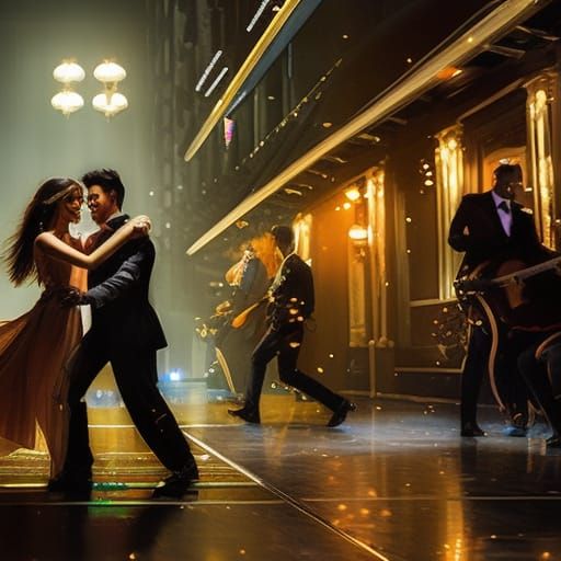 Nightclub Dancers in Hyperrealistic Splash Art Style