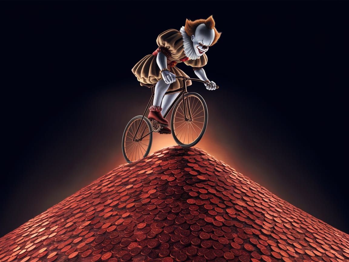 Eerie Pennywise Rides Pennyfarthing over Penny Mountain in D...