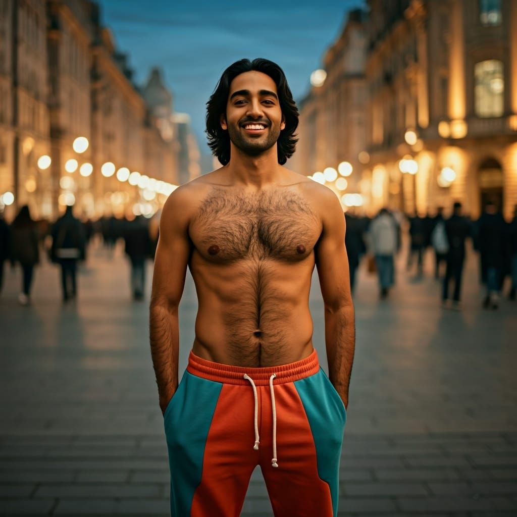 Joyful Arab Man Offers Free Hugs in City Square