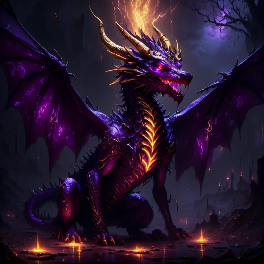 Menacing Purple Dragon with Glowing Runes