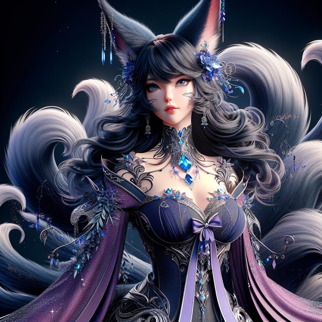 Fox-like Fantasy Creature in Dark Purple Costume