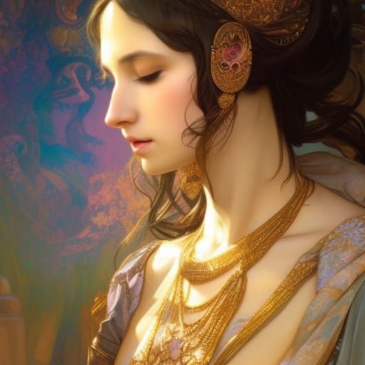 Goddess with Quartz Crystal in Mystical Temple