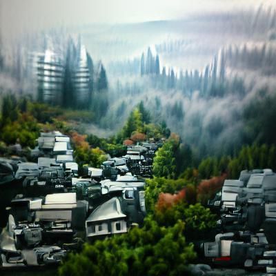Foggy Forest and Town in Japan: Matte Painting