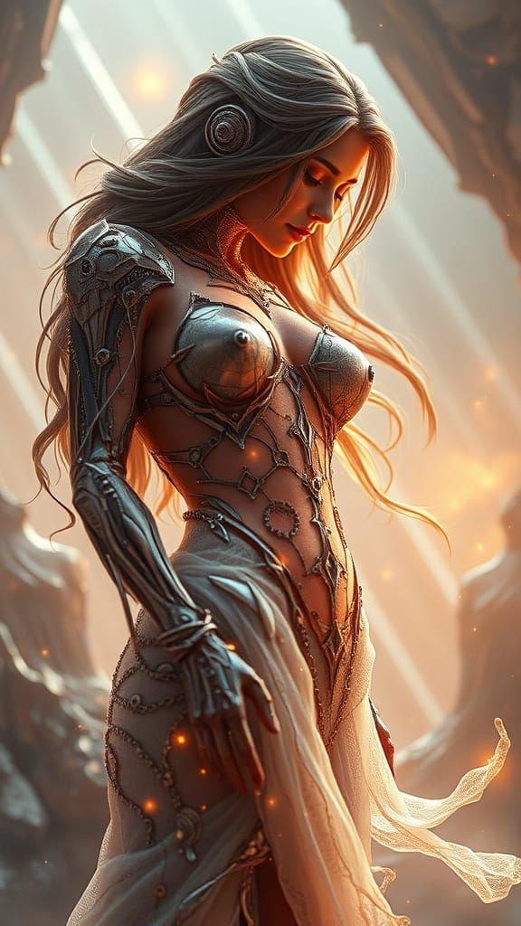 Mystical Woman in Polished Metal Armor