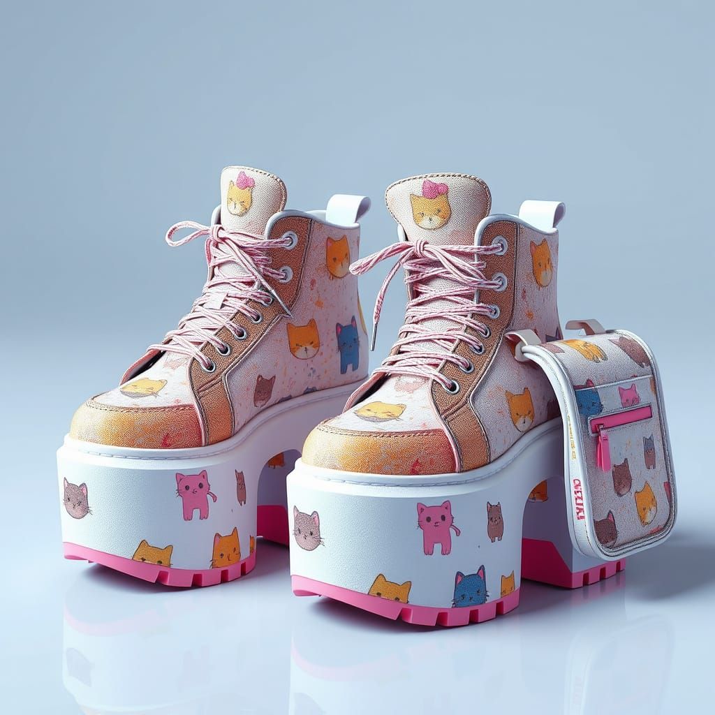 Vibrant Anime-Inspired Platform Sneakers with Cute Cat Patte...