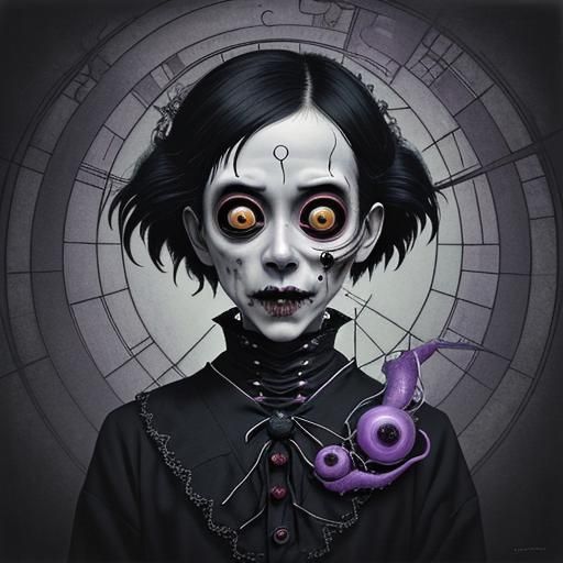 Gothic Ghoul in Japanese-Inspired Tim Burton Style