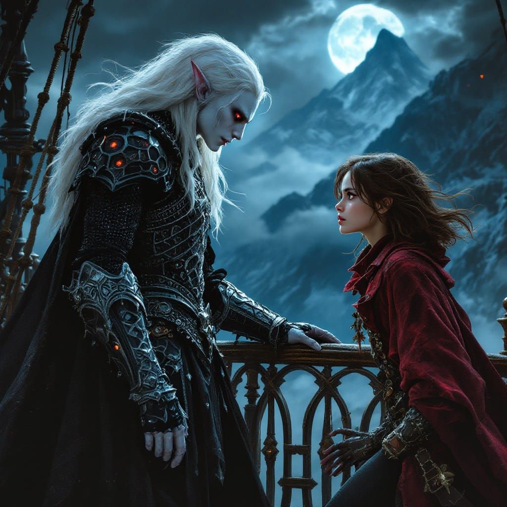 Drow and Pirate Duel on Moonlit Airship